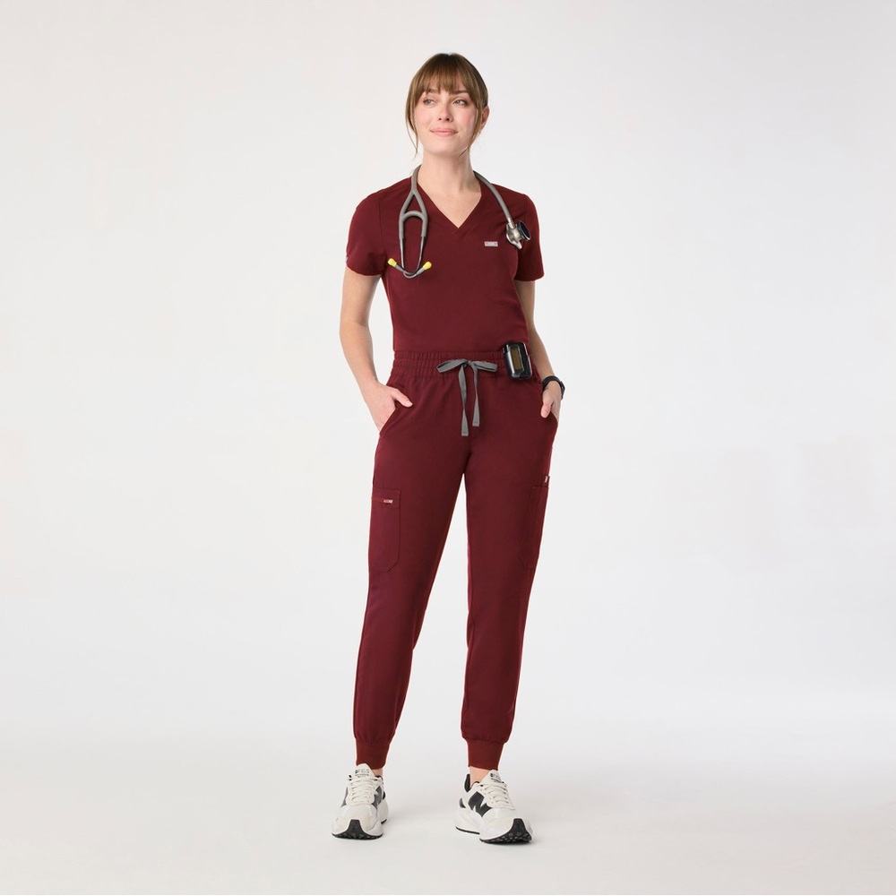 Figs Maroon Medical Scrub Top